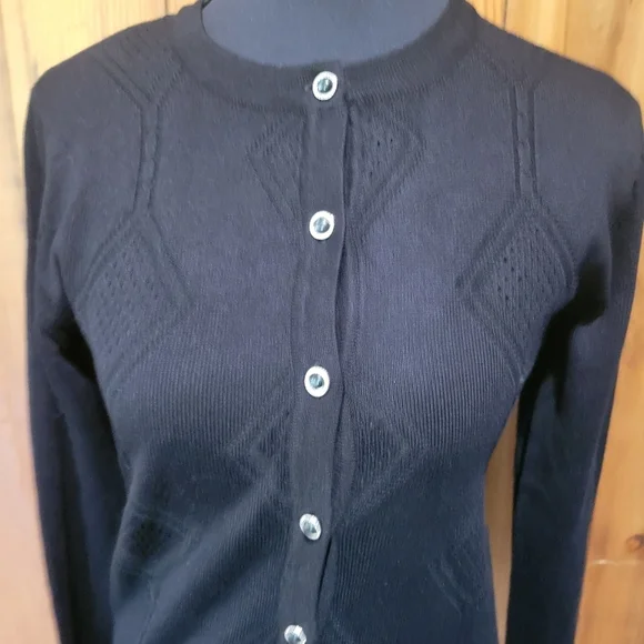 Black Button-Up Women's Sweater - Picture 3 of 13